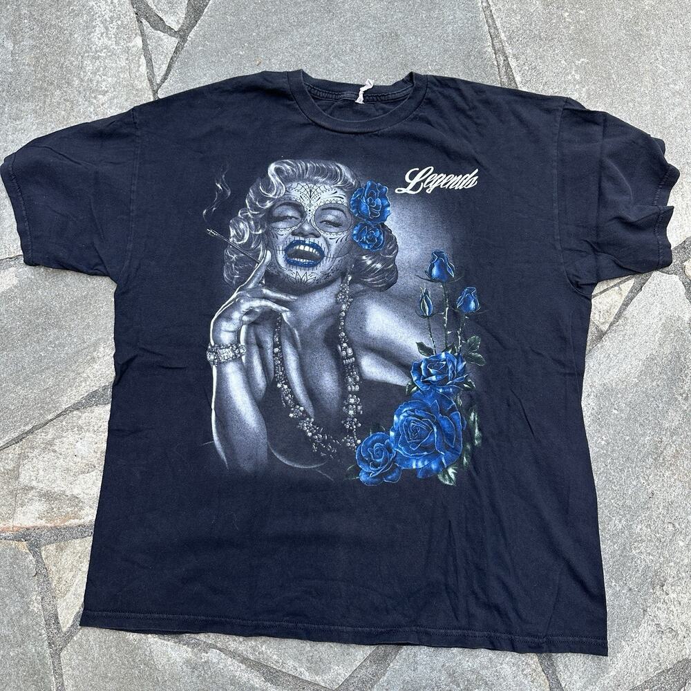 Marilyn Monroe Sugar Skull Shirt XL Black Legends Gothic Blue Roses
